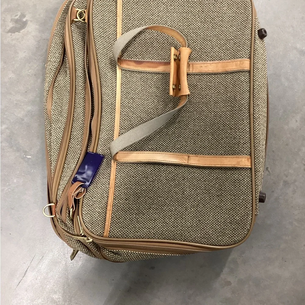 Men's Brown Canvas Travel Briefcase with Tan Trim and Leather Accents